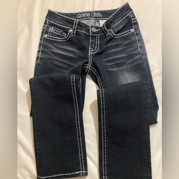 Bootleg size 25 blue jeans white thread accents - Picture 9 of 13